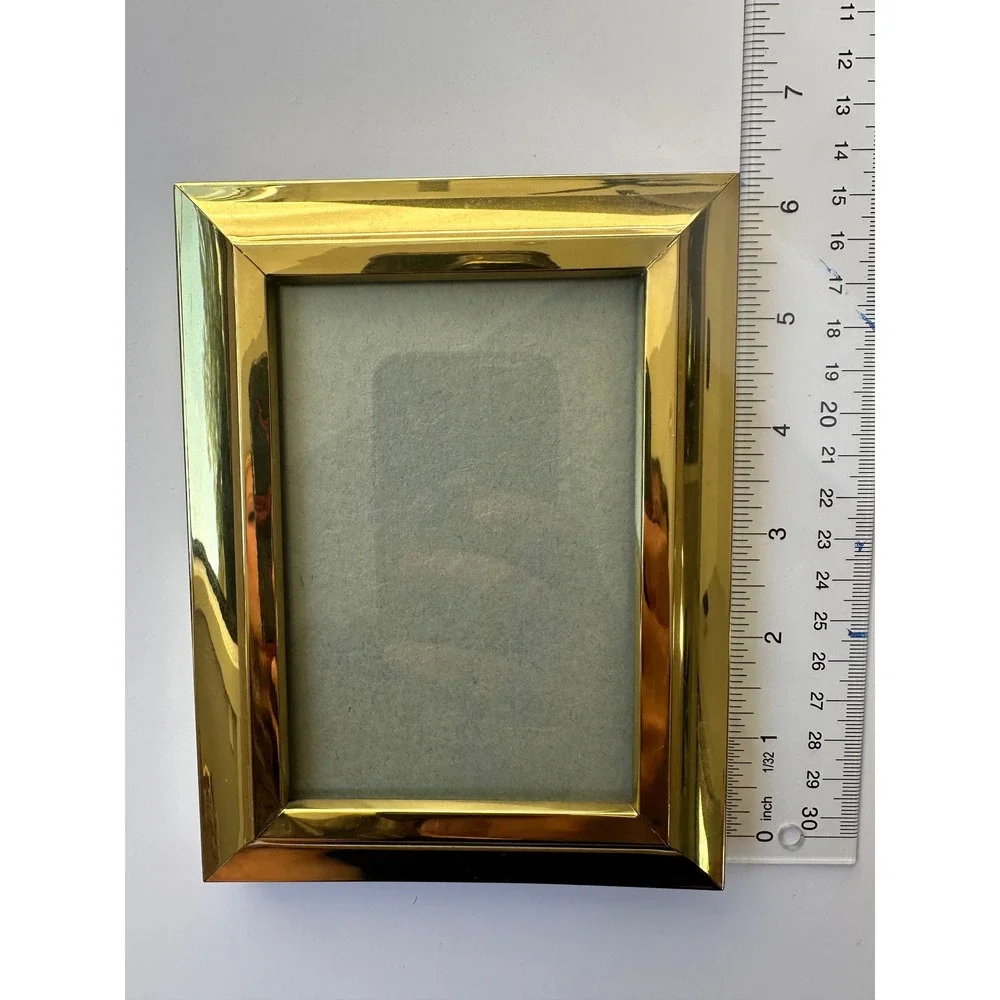 Vintage 90s Fetco Brass Picture Frame Polished‎ Gold Tone Beveled 5x7 Tabletop